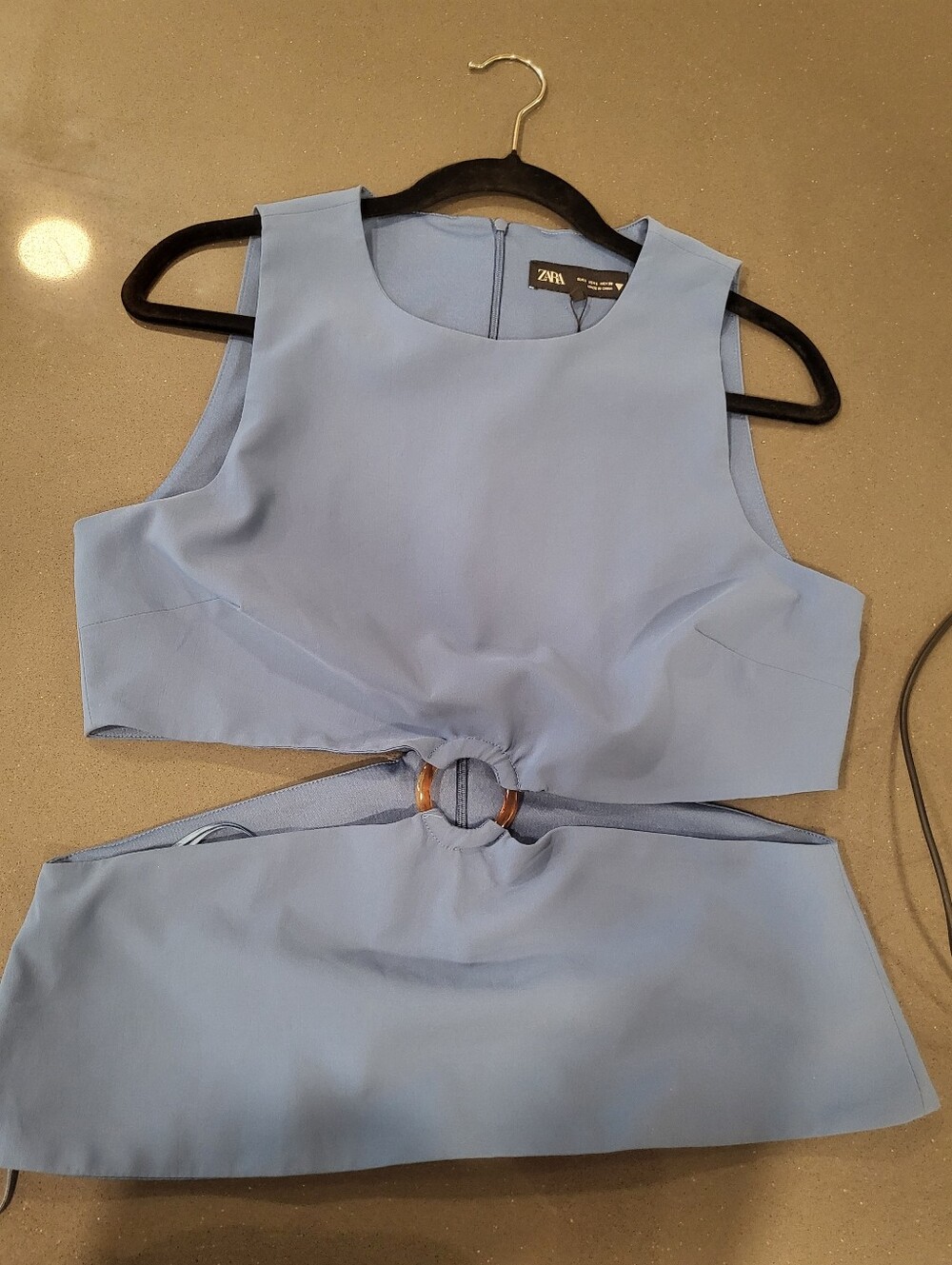 Zara Sky Blue Ring-Front Cutout Crop Top
